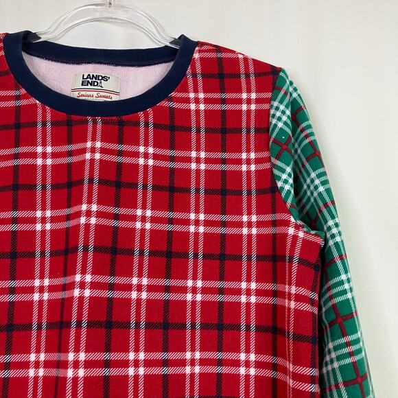 Lands' End | Serious Sweats Plaid Red Green Blue Sweatshirt Pullover Womens M/P - Picture 2 of 5
